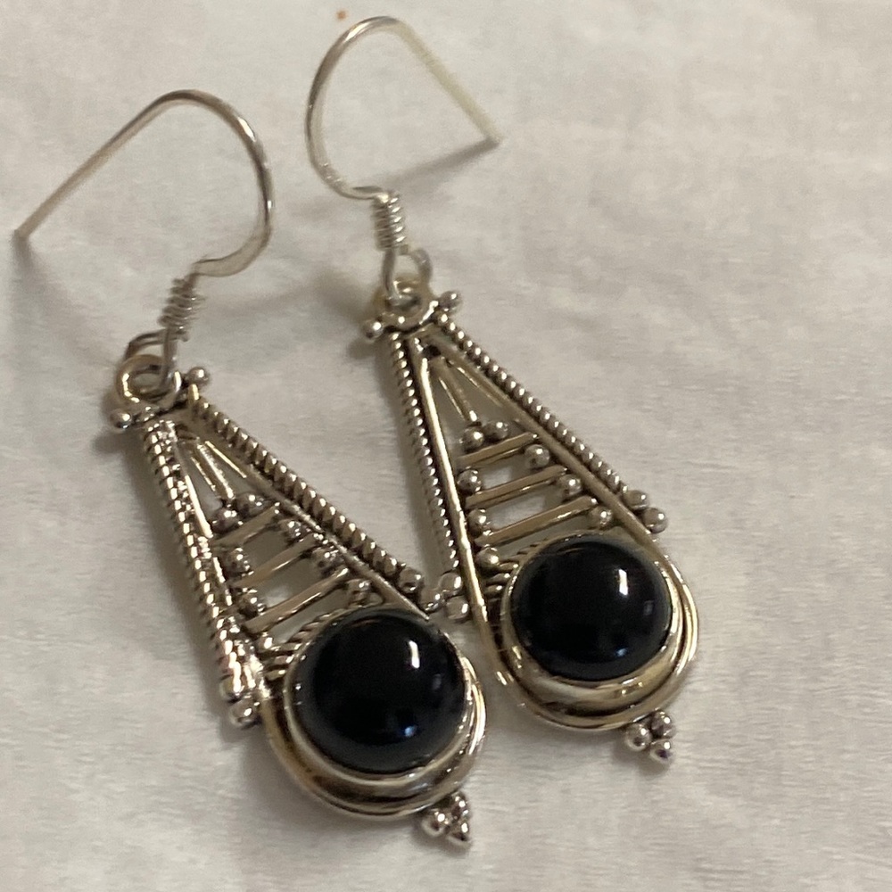 Onyx Sterling Silver Dangle Pierced earrings